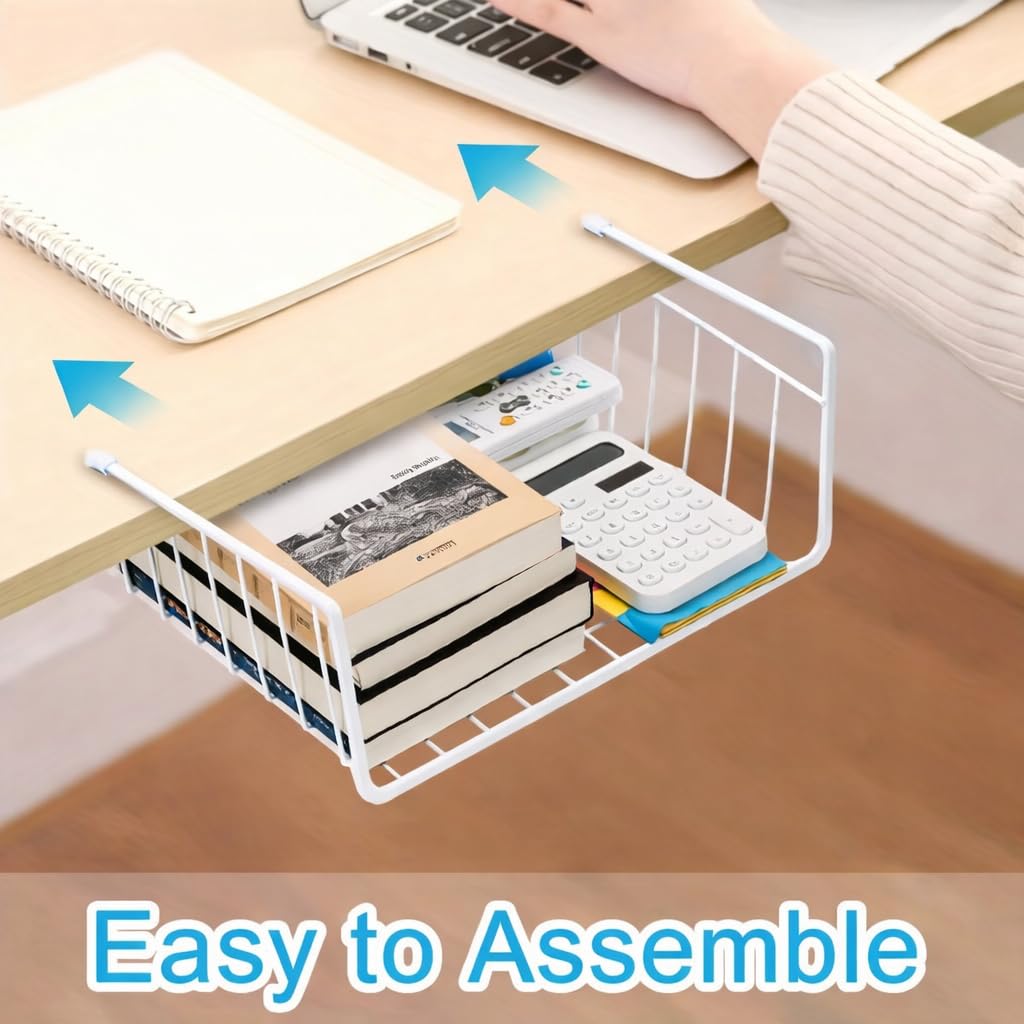 DecorTwist 16 Inch Under Shelf Storage Basket – Heavy Duty Metal Undershelf Organizer for Kitchen Cabinet, Wardrobe & Pantry | No Drill Slide-In Under Cabinet Wire Rack
