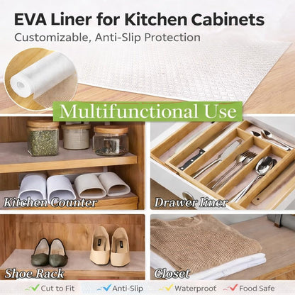 DecorTwist Pre Cut Kitchen Cabinet Mat Set of 4 (50x30 cm) Waterproof Anti Slip Shelf Drawer Liner for Modular Kitchen Fridge Wardrobe Cupboard Storage Protector EVA Ready to Use Reusable White Mats