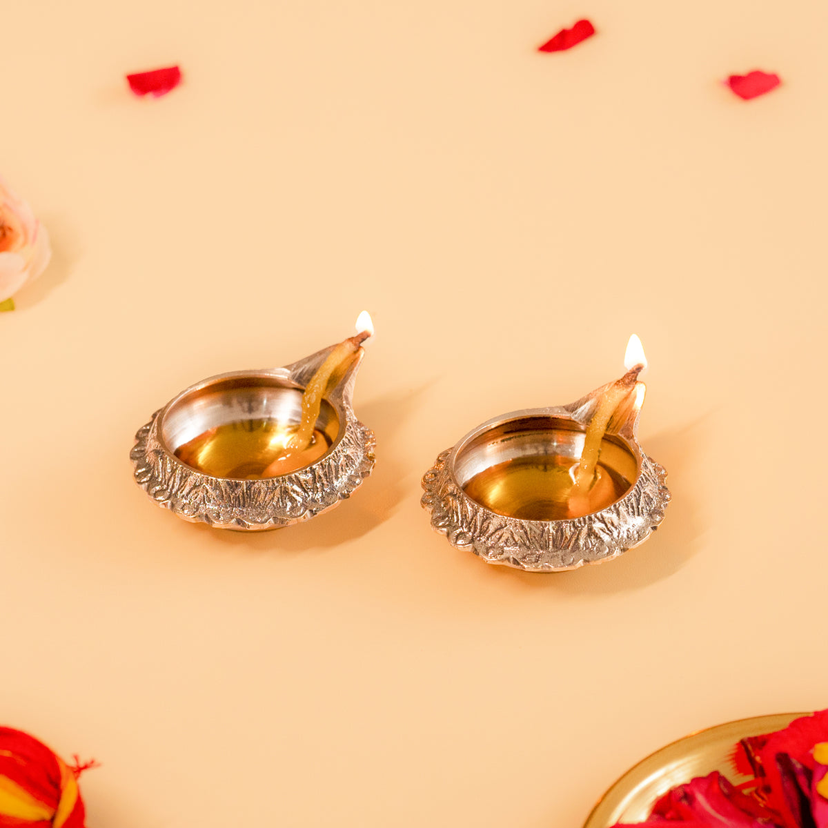 Small Size Set Of 2 Kuber Brass Aarti Diya for Home,Temples, Festive Gifts