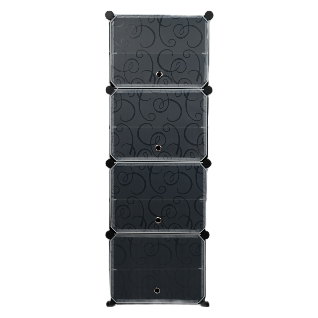 Modular Plastic Storage Cabinet with Doors | DIY Shoe Rack & Multipurpose Organizer for Home | Available in Plain & Patterned Panels (Black – Patterned, Four Door | 8 Shelves)