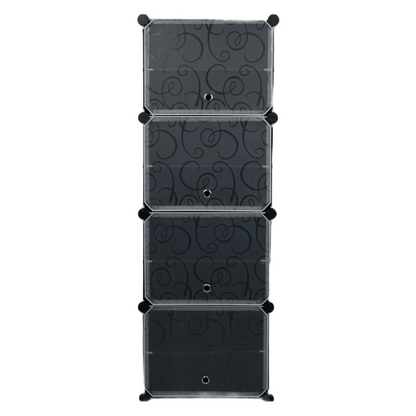 Modular Plastic Storage Cabinet with Doors | DIY Shoe Rack & Multipurpose Organizer for Home | Available in Plain & Patterned Panels (Black – Patterned, Four Door | 8 Shelves)