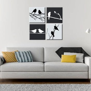 Feathered Harmony: A Four-Panel Wall Art