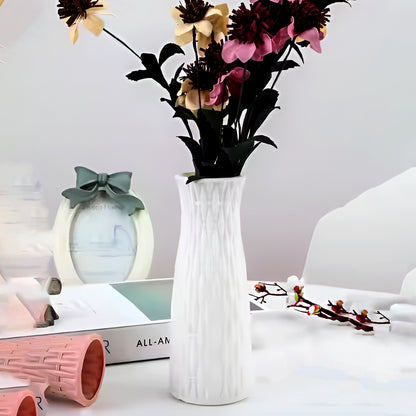 Plastic Flower Vases for Home Decor, Bedroom, Centrepiece Living Room, Office Decoration (White)