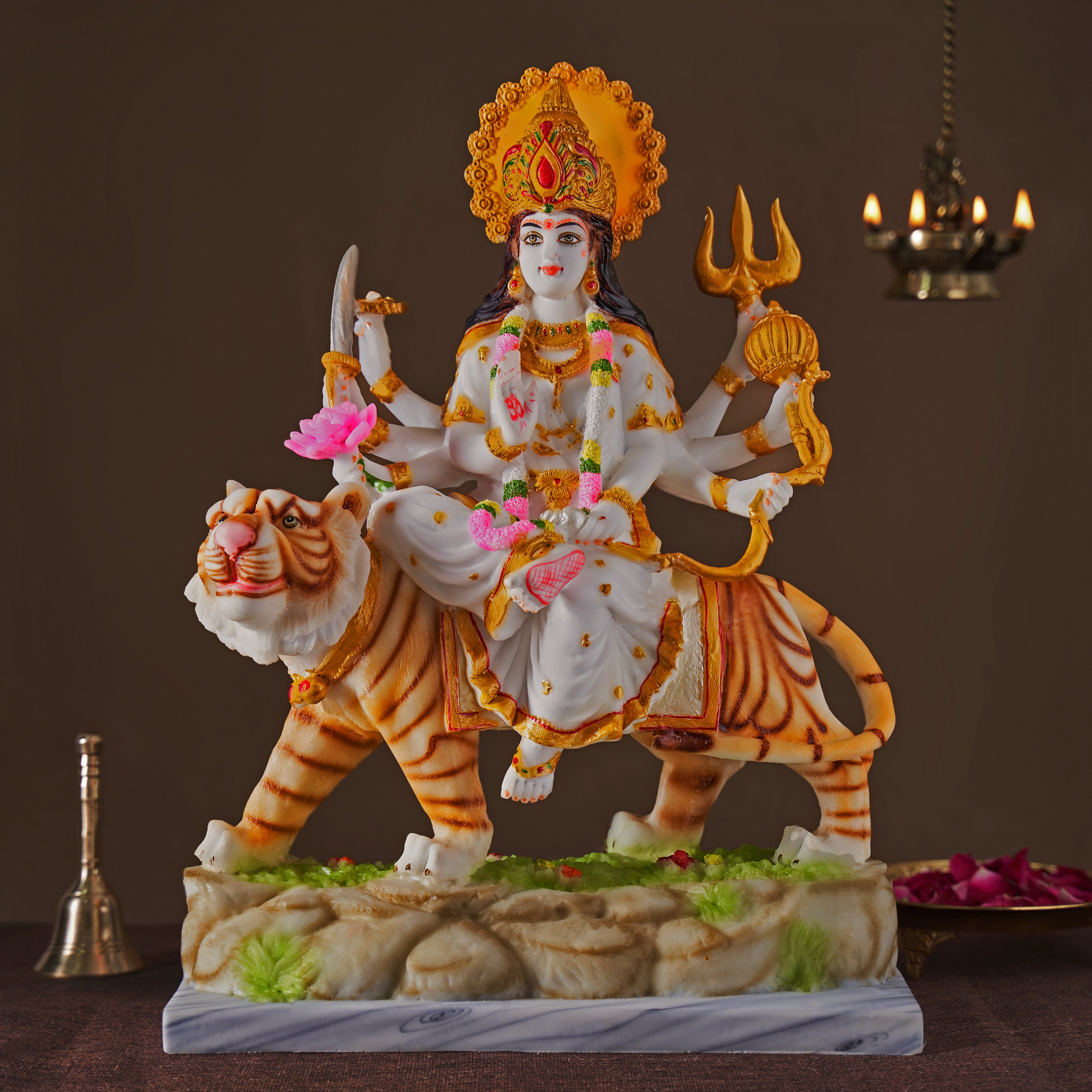 Marble Dust Goddess Maa Durga Devi Statue Sherawali Mata Idol