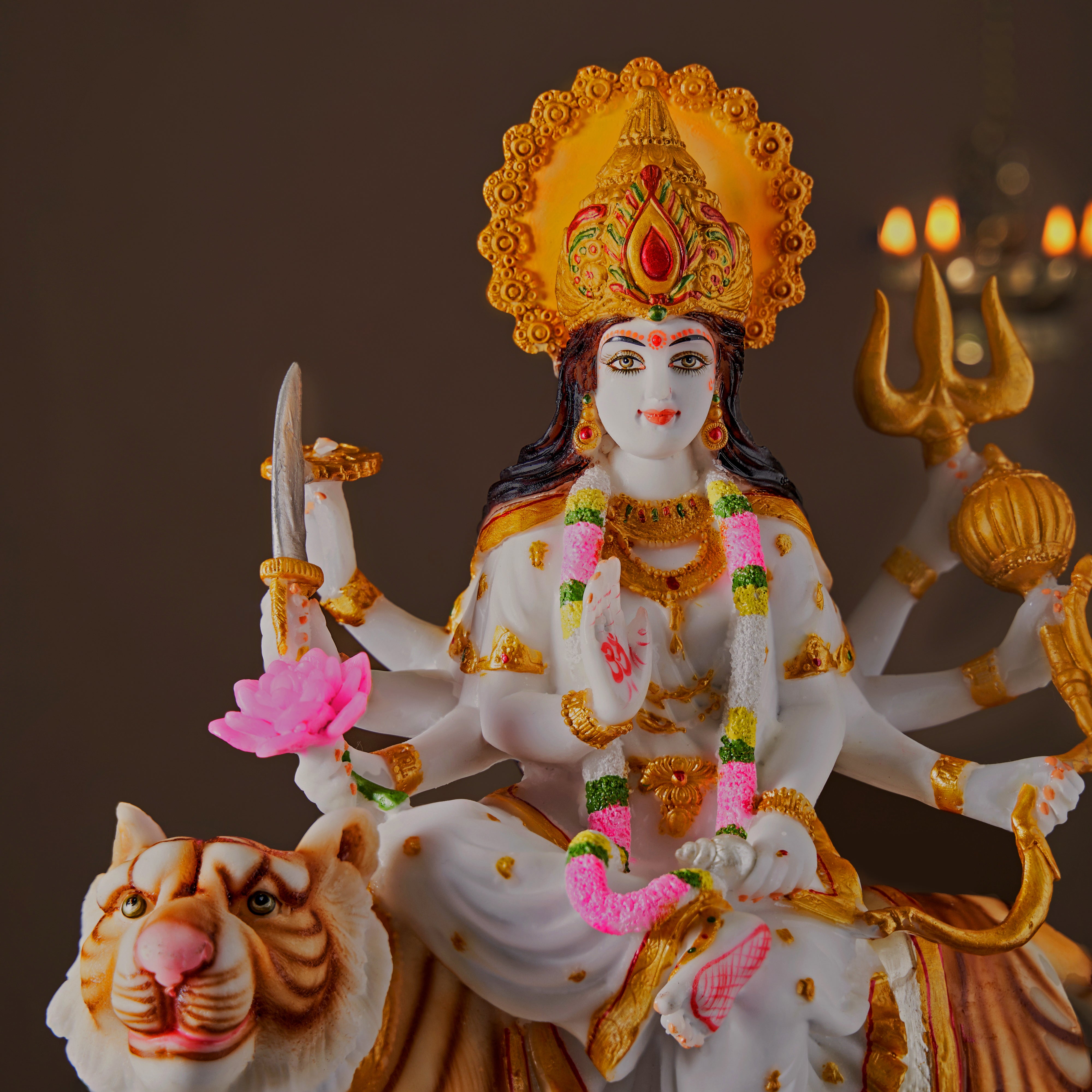 Marble Dust Goddess Maa Durga Devi Statue Sherawali Mata Idol