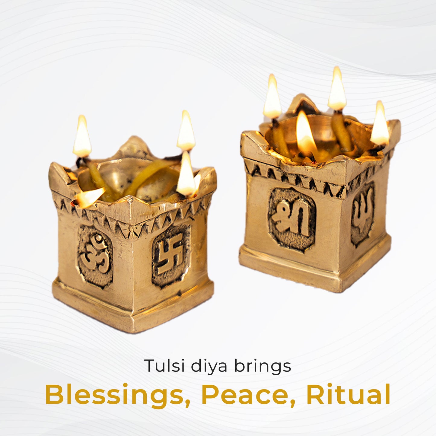 Brass Handcrafted Tulsi Diya Set Of 2 With Gift Box