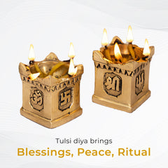 Brass Handcrafted Tulsi Diya For Home Office Pooja Set Of 2