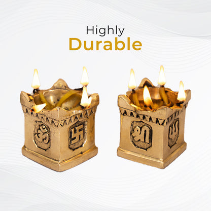 Brass Handcrafted Tulsi Diya Set Of 2 With Gift Box