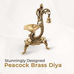Brass Oil Peacock Diya with Bell