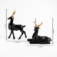 Black Geometric Design Reindeer Decor Figurine Set of 2