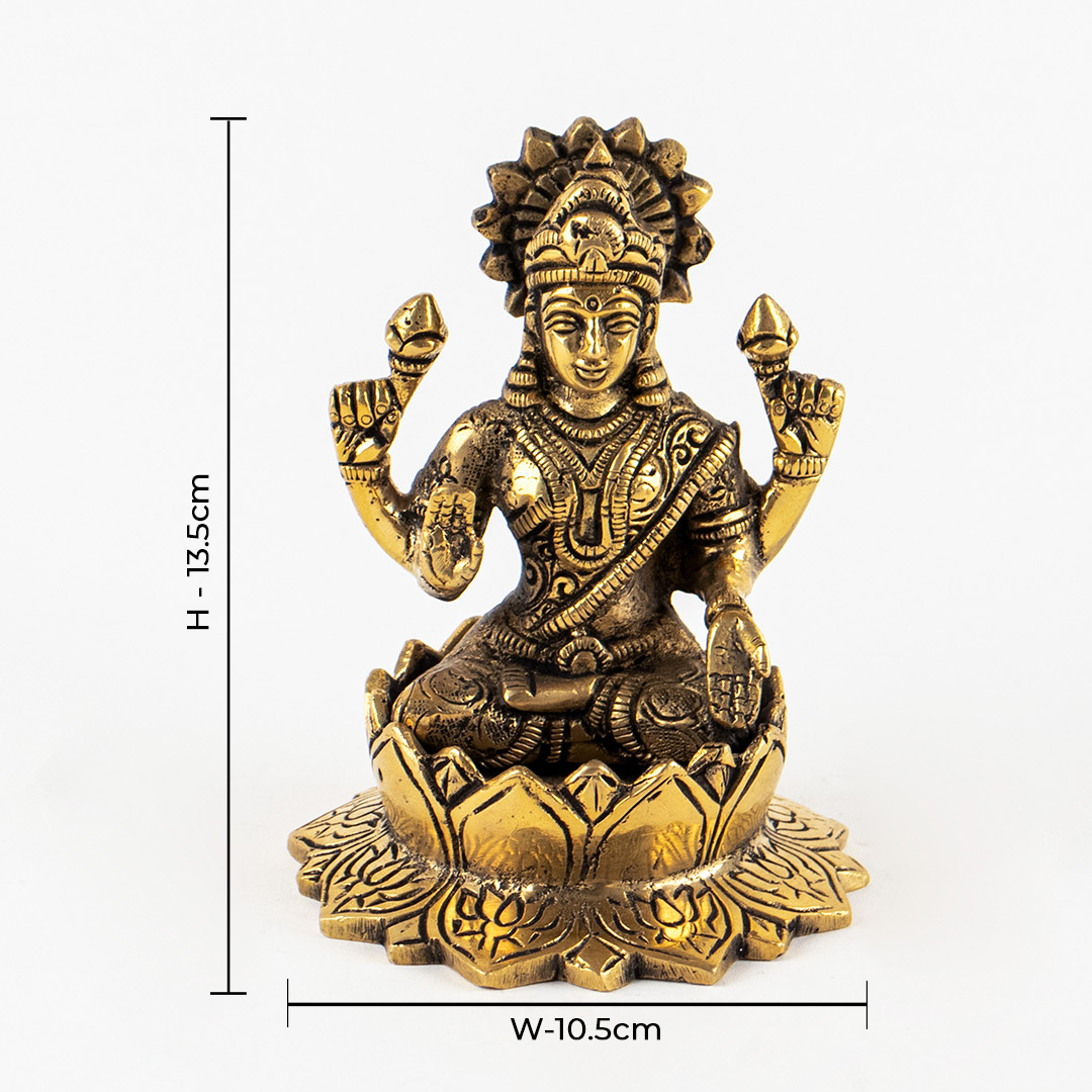 Brass Goddess Lakshmi Sitting on Lotus Idol/Statue