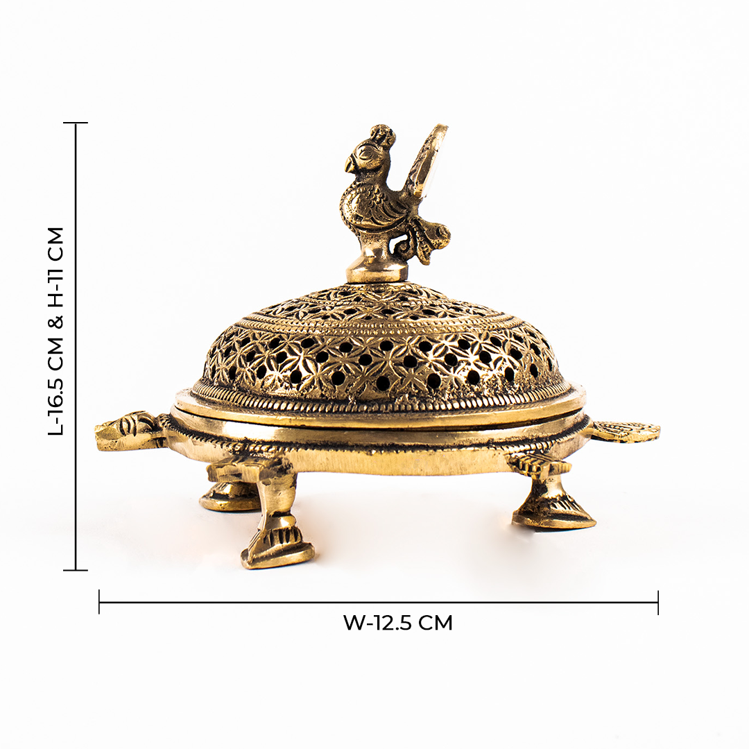 Brass Peacock Incense Burner With Tortoise Base