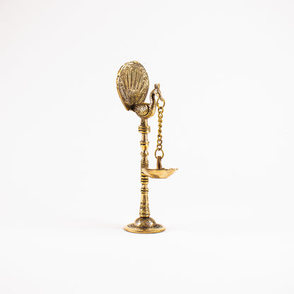 Brass Peacock Pedestal Panchmukhi Hanging Diya (1 Piece)