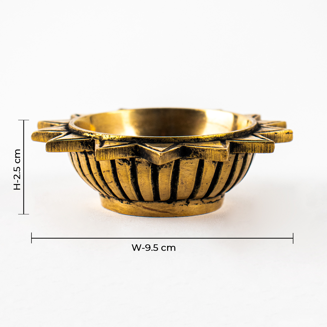 Brass Tapas Diya With Decorative Base Set of 2 With Gift Box