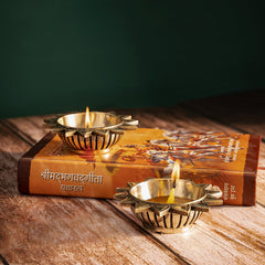 Brass Tapas Diya With Decorative Base Set of 2 With Gift Box