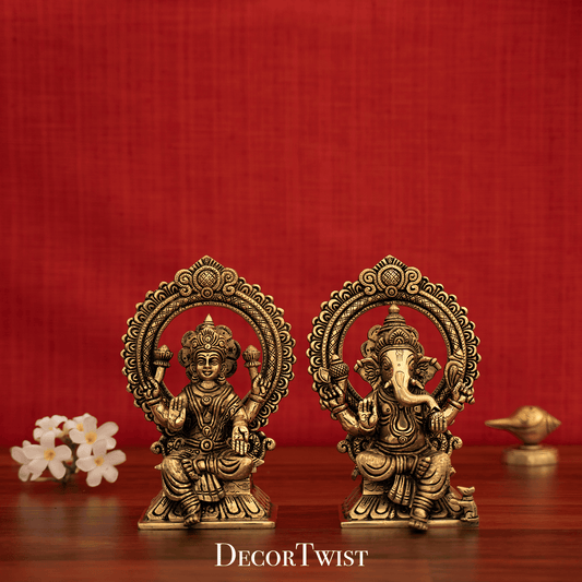 Brass Superfine Ganesh And Lakshmi Idol Set