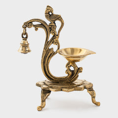 Brass Oil Peacock Diya With Bell With Gift Box