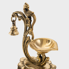 Brass Oil Peacock Diya with Bell