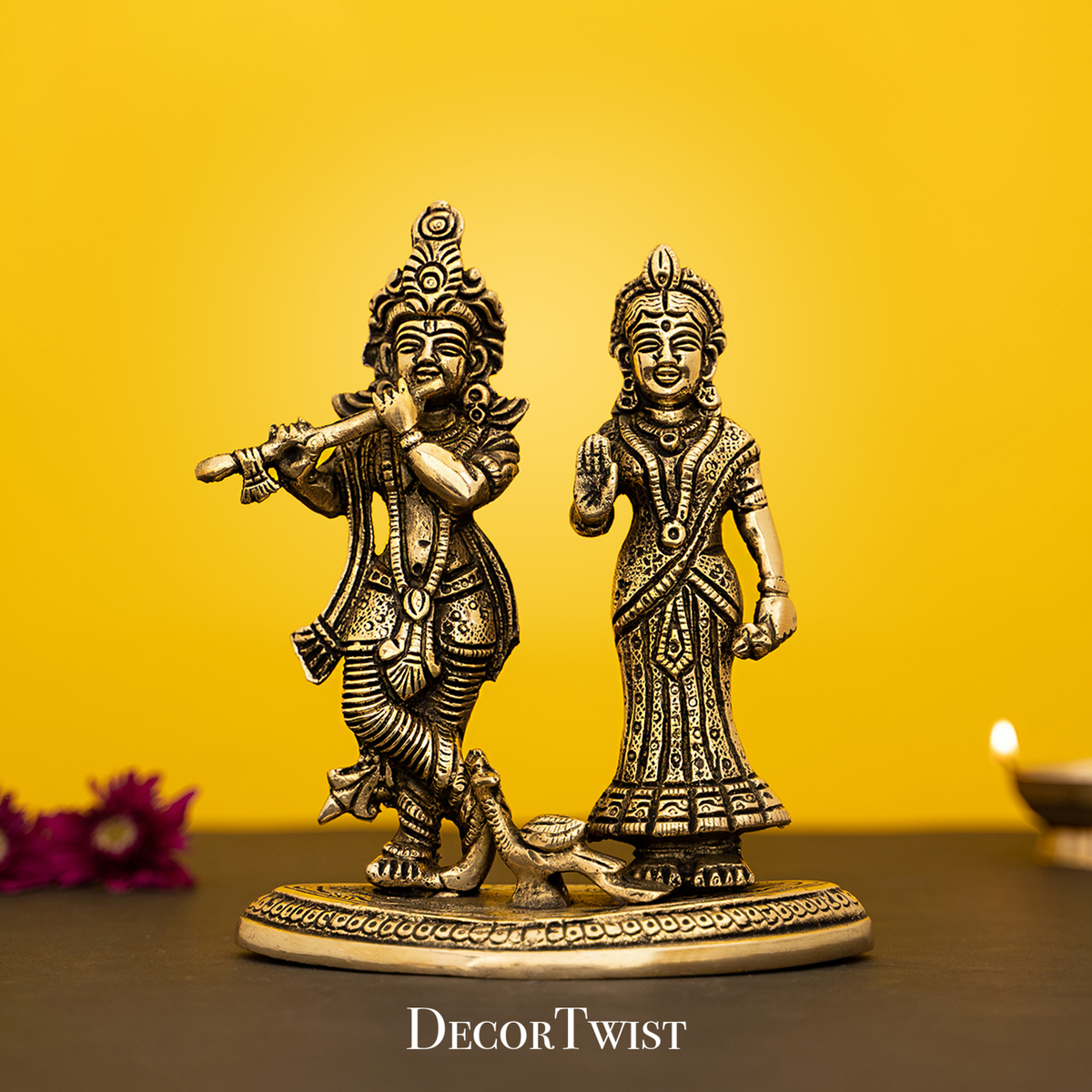 Brass Handcrafted Radha Krishna Idol/Statue With Flute