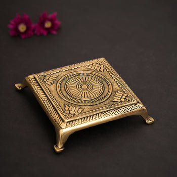 Brass Superfine Square Traditional Pooja Chowki/Stool/Stand - Medium