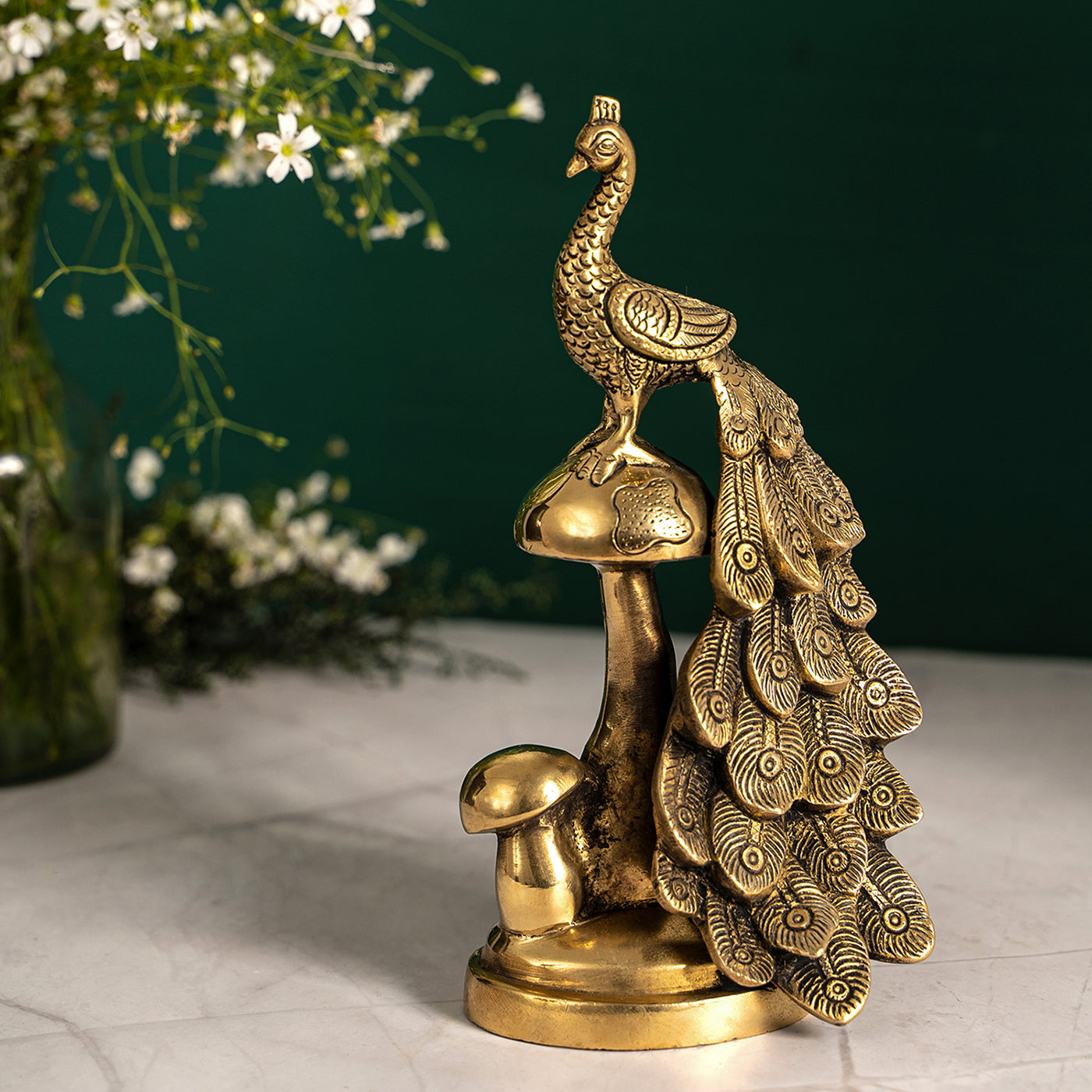 Peacock Sitting Decorative Brass Statue
