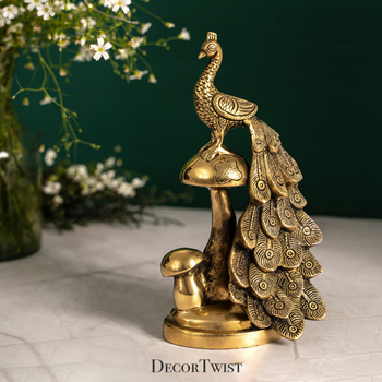 Peacock Sitting Decorative Brass Statue