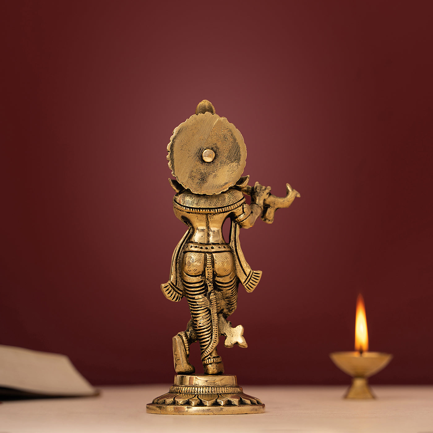 Brass Handcrafted Lord Krishna with Flute Idol Statue