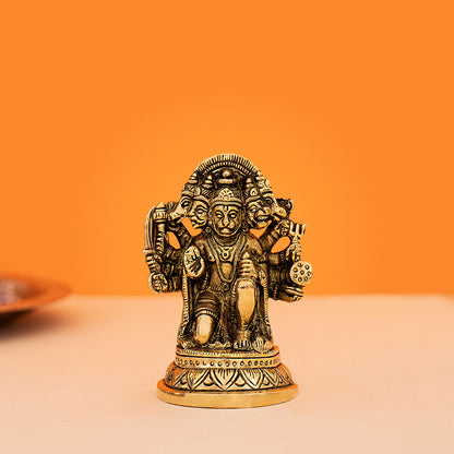 Brass Handcrafted Sitting Panchmukhi Hanuman Idol