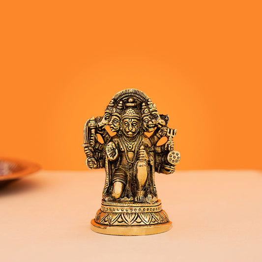 Brass Handcrafted Sitting Panchmukhi Hanuman Idol