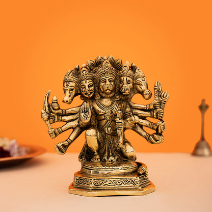 Brass Handcrafted Sitting Panchmukhi Hanuman Idol