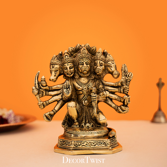 Brass Handcrafted Sitting Panchmukhi Hanuman Idol