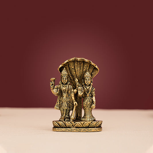 Brass Vishnu Lakshmi Standing On Sheshnag Idol/Statue