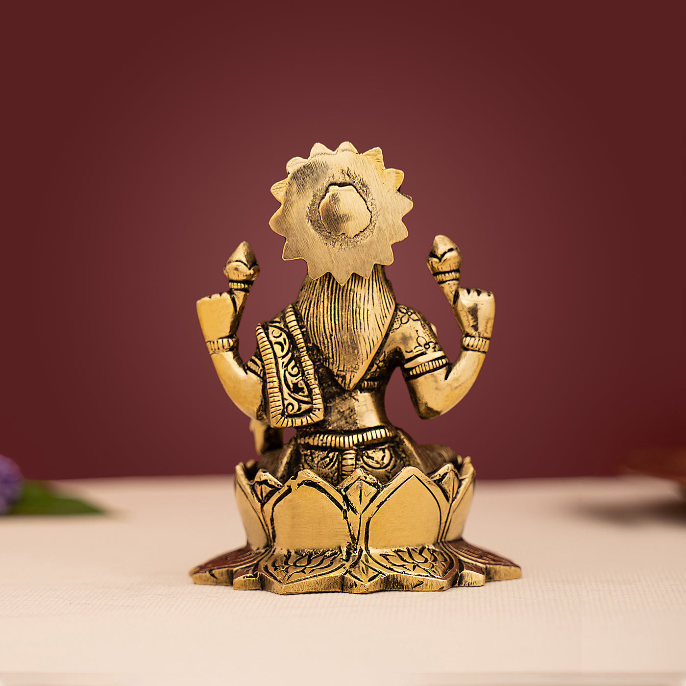 Brass Goddess Lakshmi Sitting on Lotus Idol/Statue