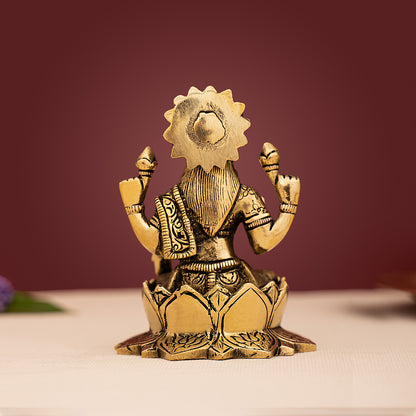 Brass Goddess Lakshmi Sitting on Lotus Idol/Statue
