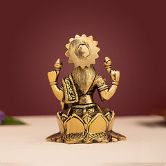 Brass Goddess Lakshmi Sitting on Lotus Idol/Statue