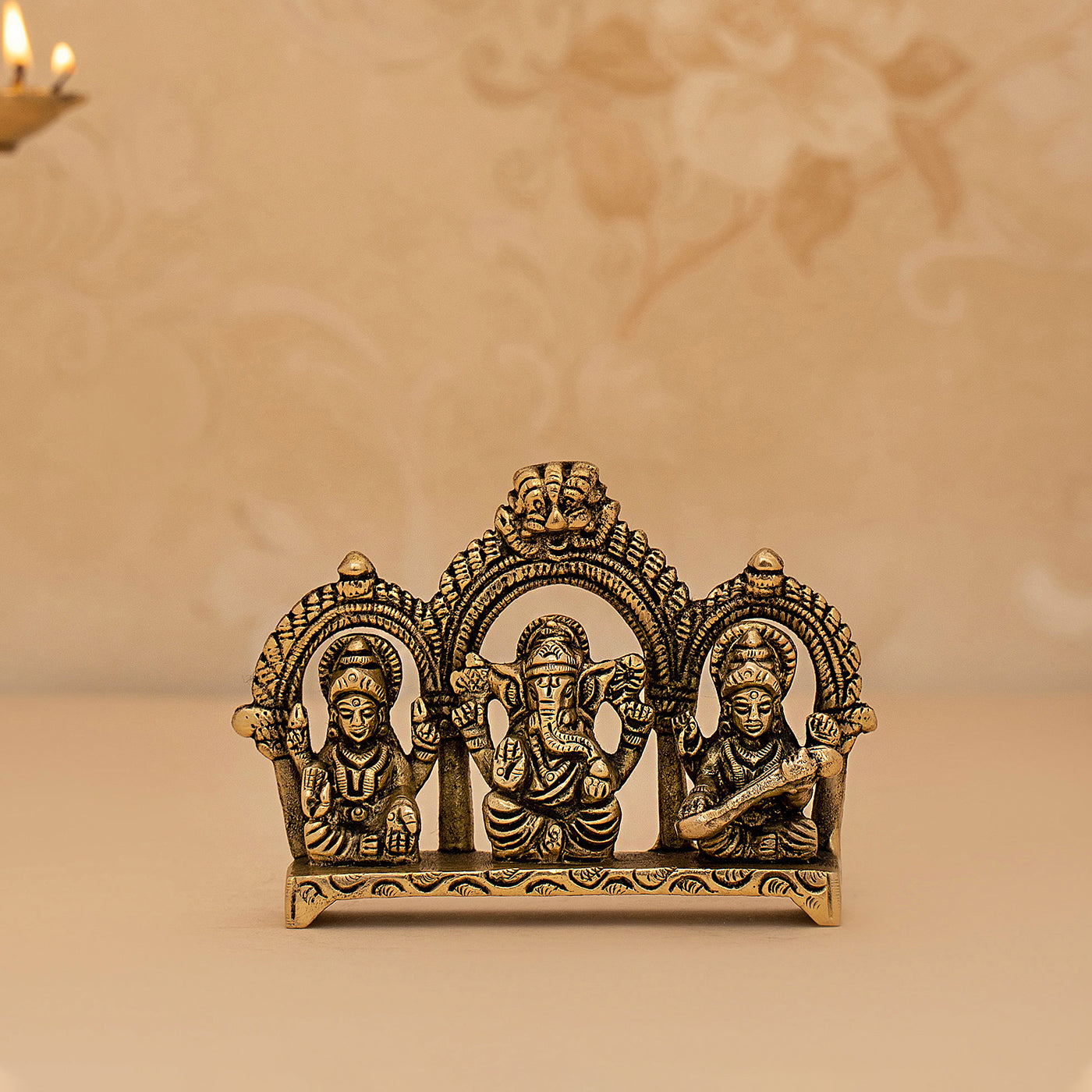 Brass Laxmi Ganesh Saraswati Sitting Idol/Statue