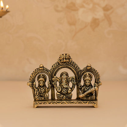 Brass Laxmi Ganesh Saraswati Sitting Idol/Statue