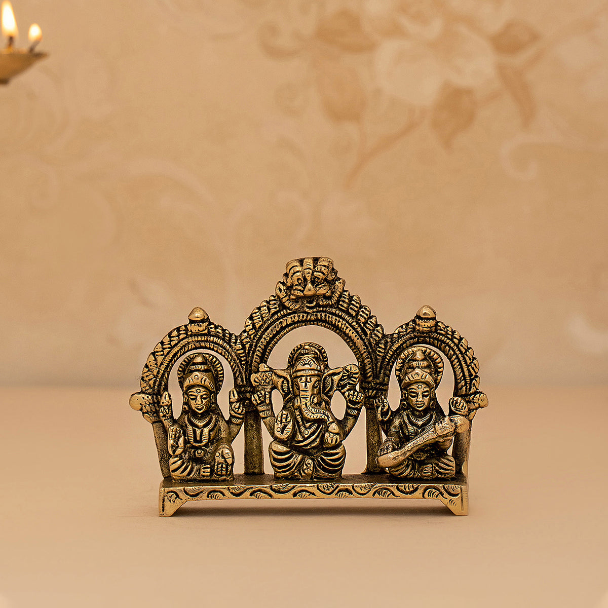 Brass Laxmi Ganesh Saraswati Sitting Idol/Statue