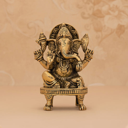 Brass Handcrafted Sitting Ganesha Idol/Statue