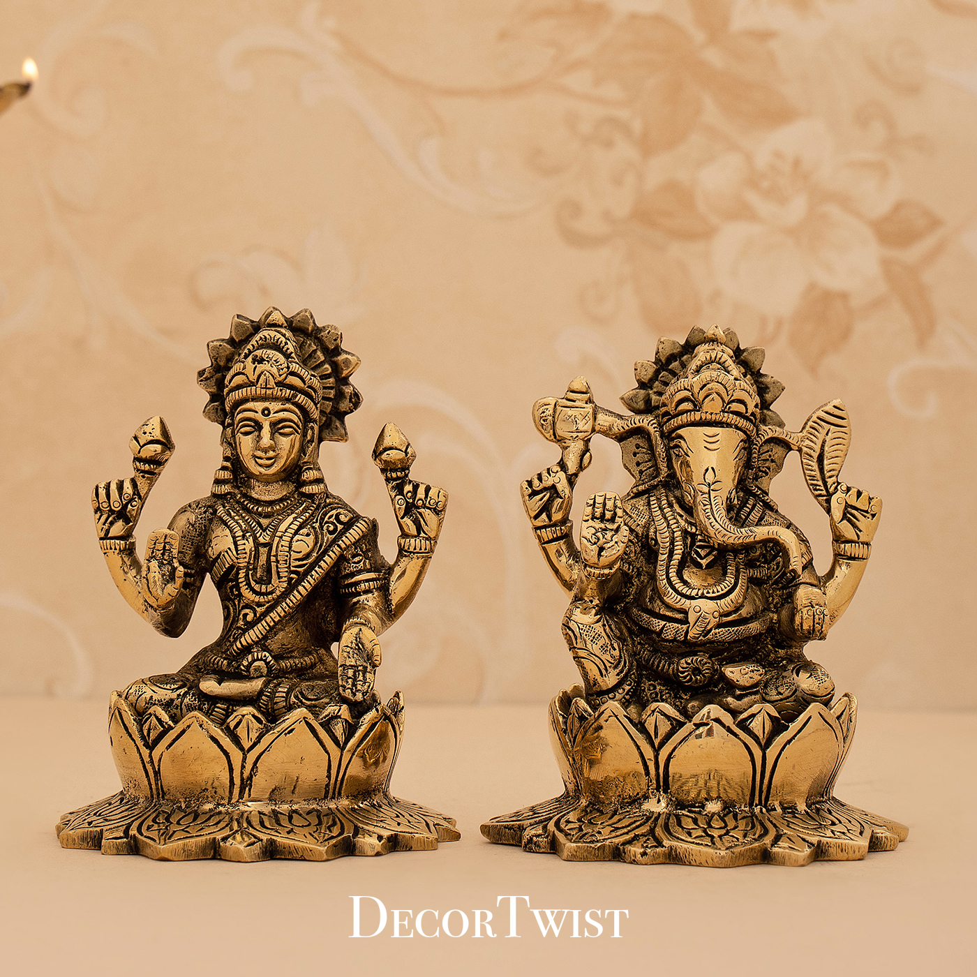 Brass Handcrafted Ganesh And Lakshmi Idol/Statue Set