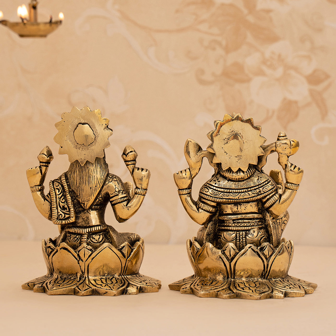 Brass Handcrafted Ganesh And Lakshmi Idol/Statue Set
