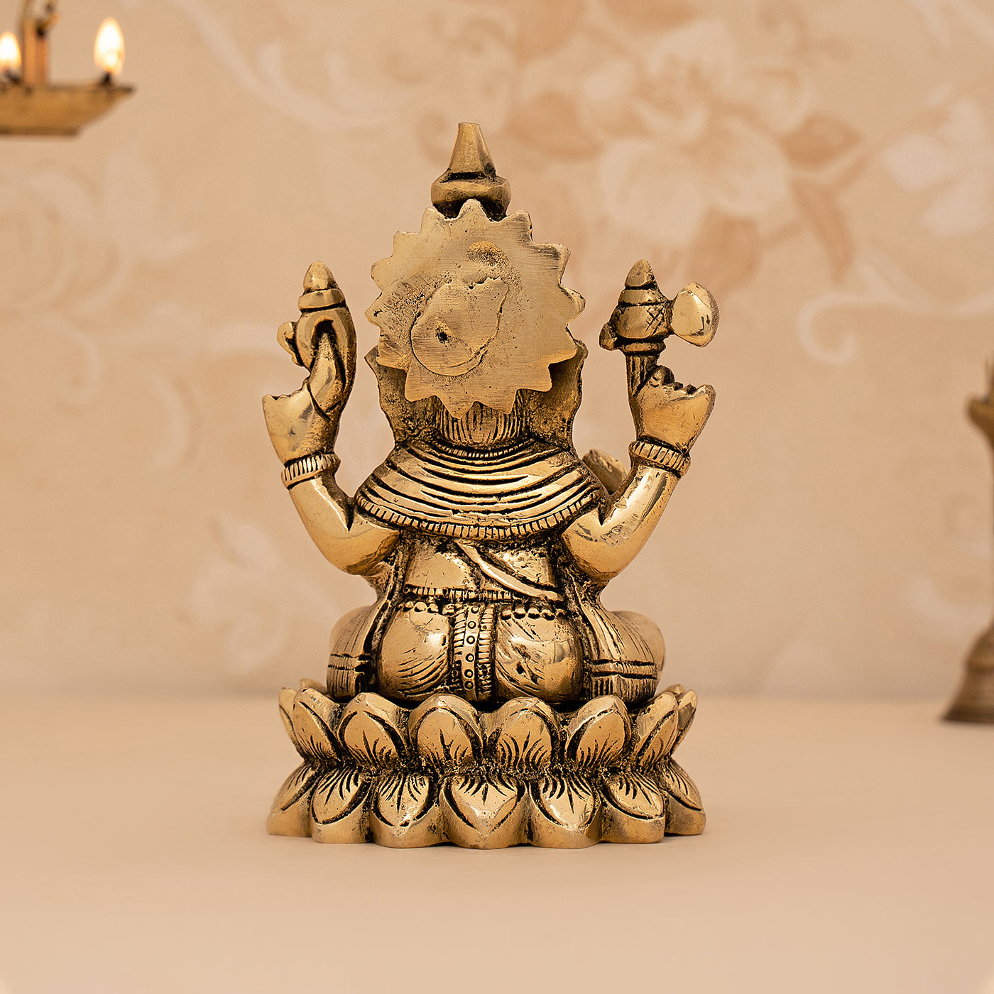 Brass Handcrafted Sitting Ganesha On Lotus Idol/Statue