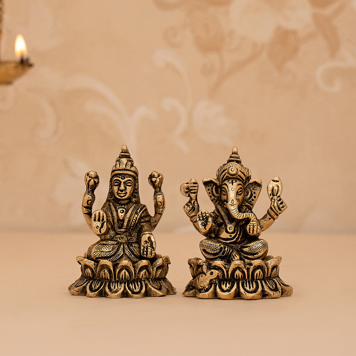 Brass Handcrafted Ganesh And Lakshmi Idol Set