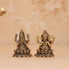 Brass Handcrafted Ganesh And Lakshmi Idol Set