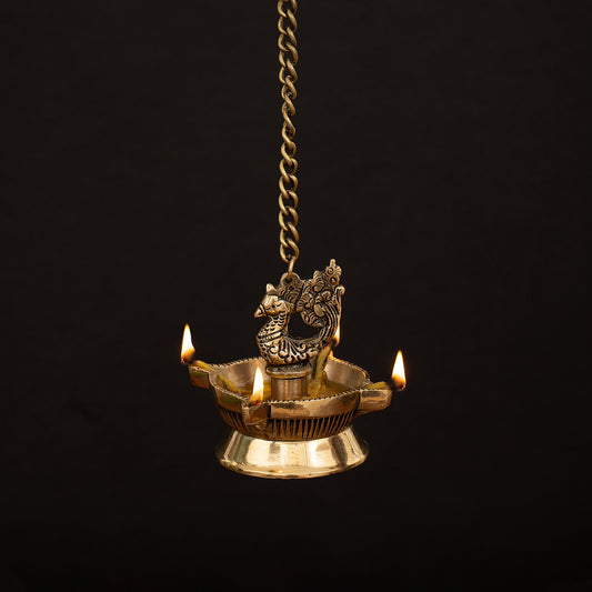 Brass Annapakshi Peacock Hanging Diya With 4 Wick