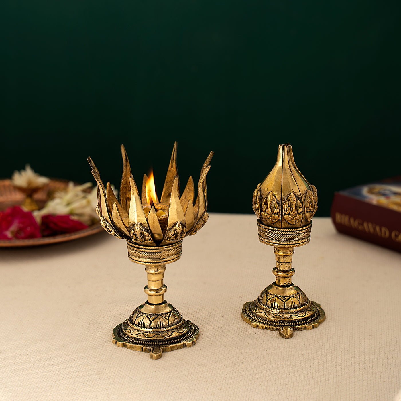 Antique Brass Blooming Lotus Shaped Incense Burner