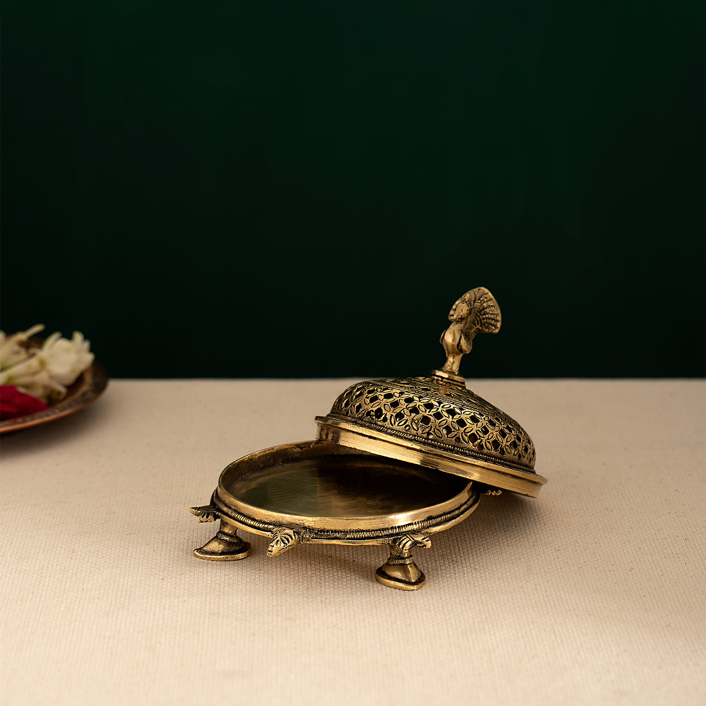 Brass Peacock Incense Burner With Tortoise Base
