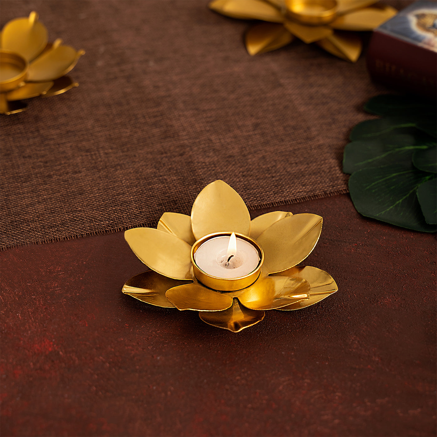 Lotus Shaped Diya Metal Tea Light Holder