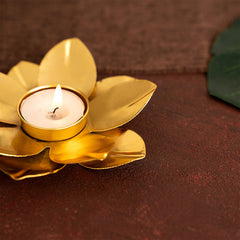 Lotus Shaped Diya Metal Tea Light Holder