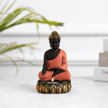 Sitting Buddha Showpiece Statue With Tealight Candle Holder